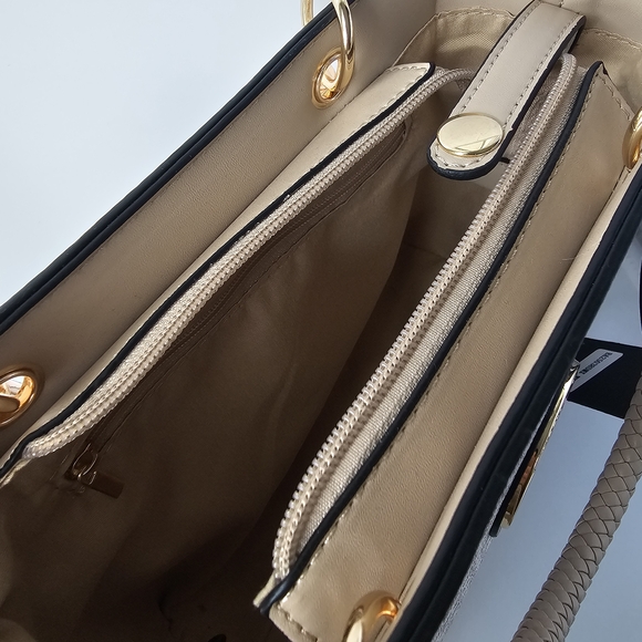 New Elegant Beige Monogram Crossbody Tote Bag - Picture 7 of 11